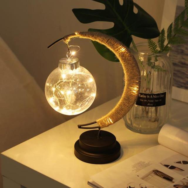 Crescent Moon Wicker Table Lamp