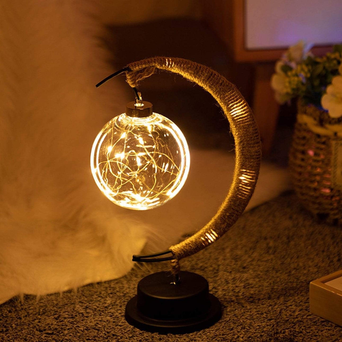Crescent Moon Wicker Table Lamp