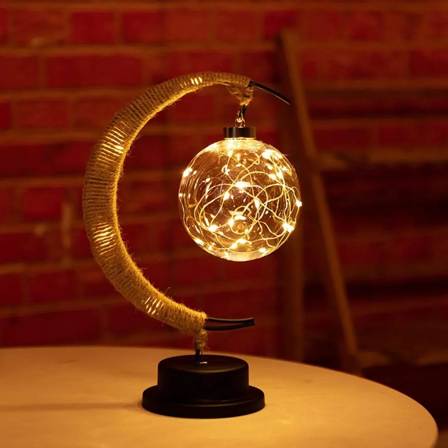 Crescent Moon Wicker Table Lamp