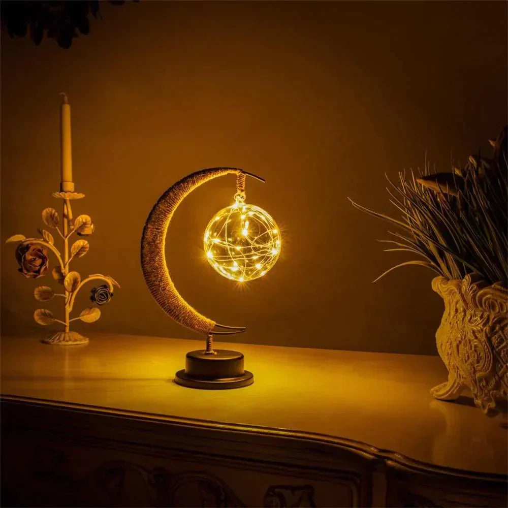 Crescent Moon Wicker Table Lamp