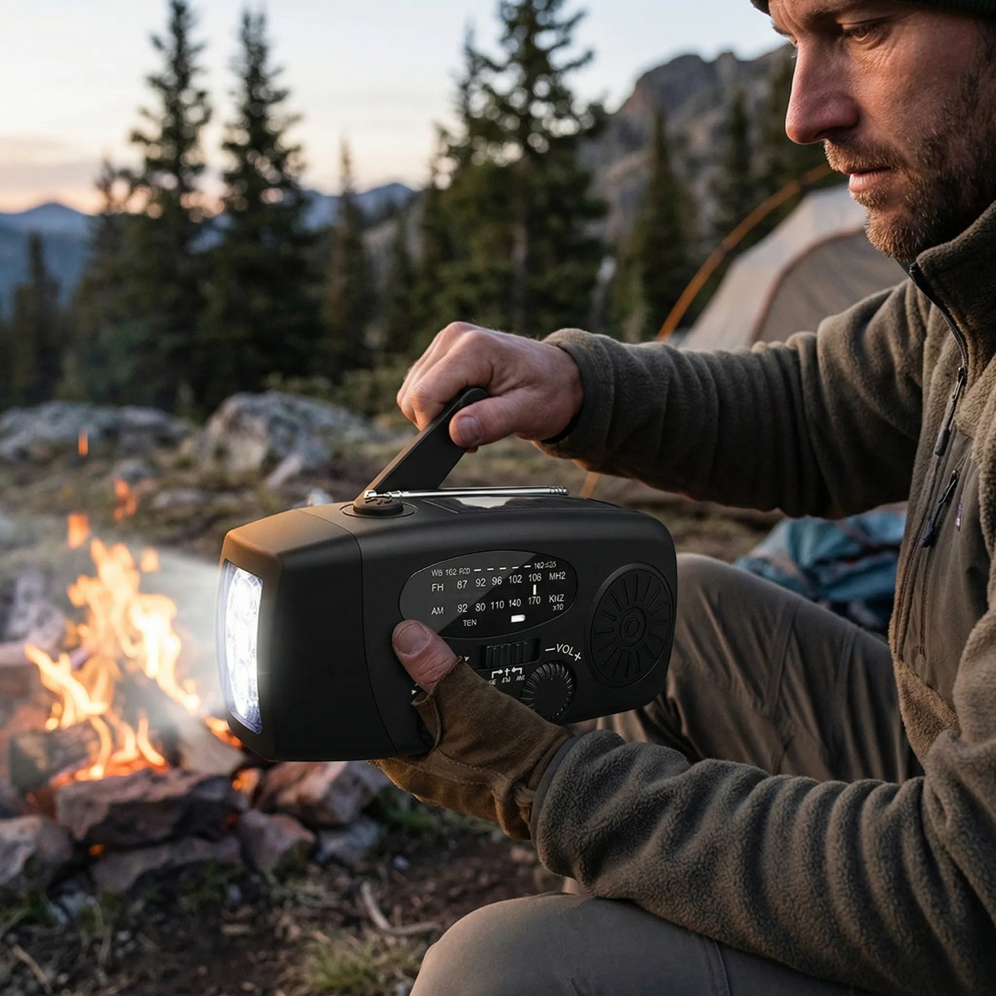 Compact Emergency Radio with Flashlight and Power Bank