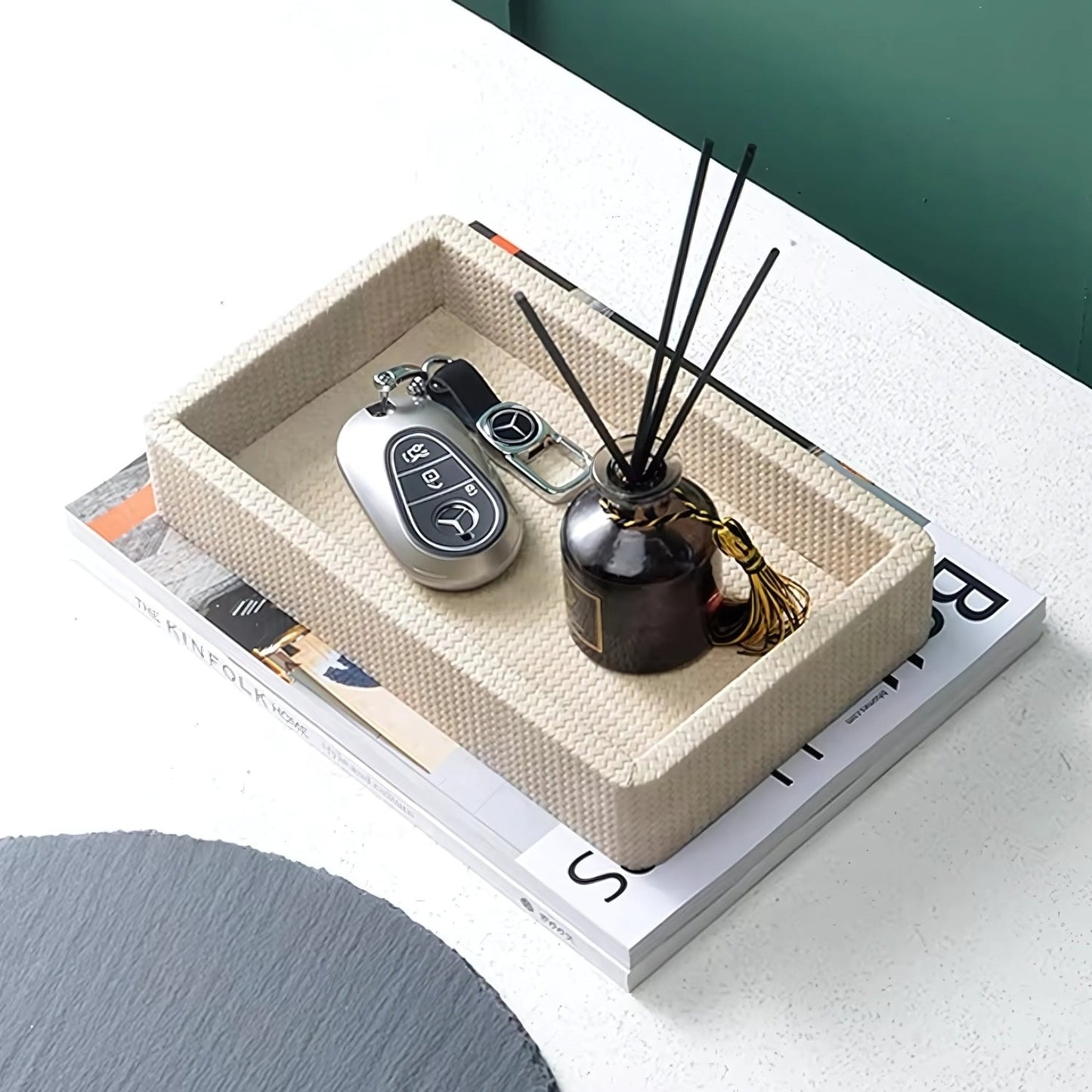 Croc Textured Wooden Organizer Tray