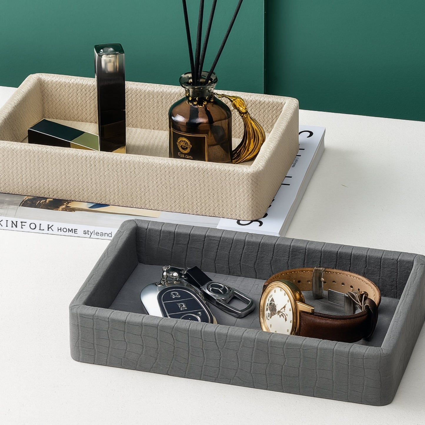 Croc Textured Wooden Organizer Tray