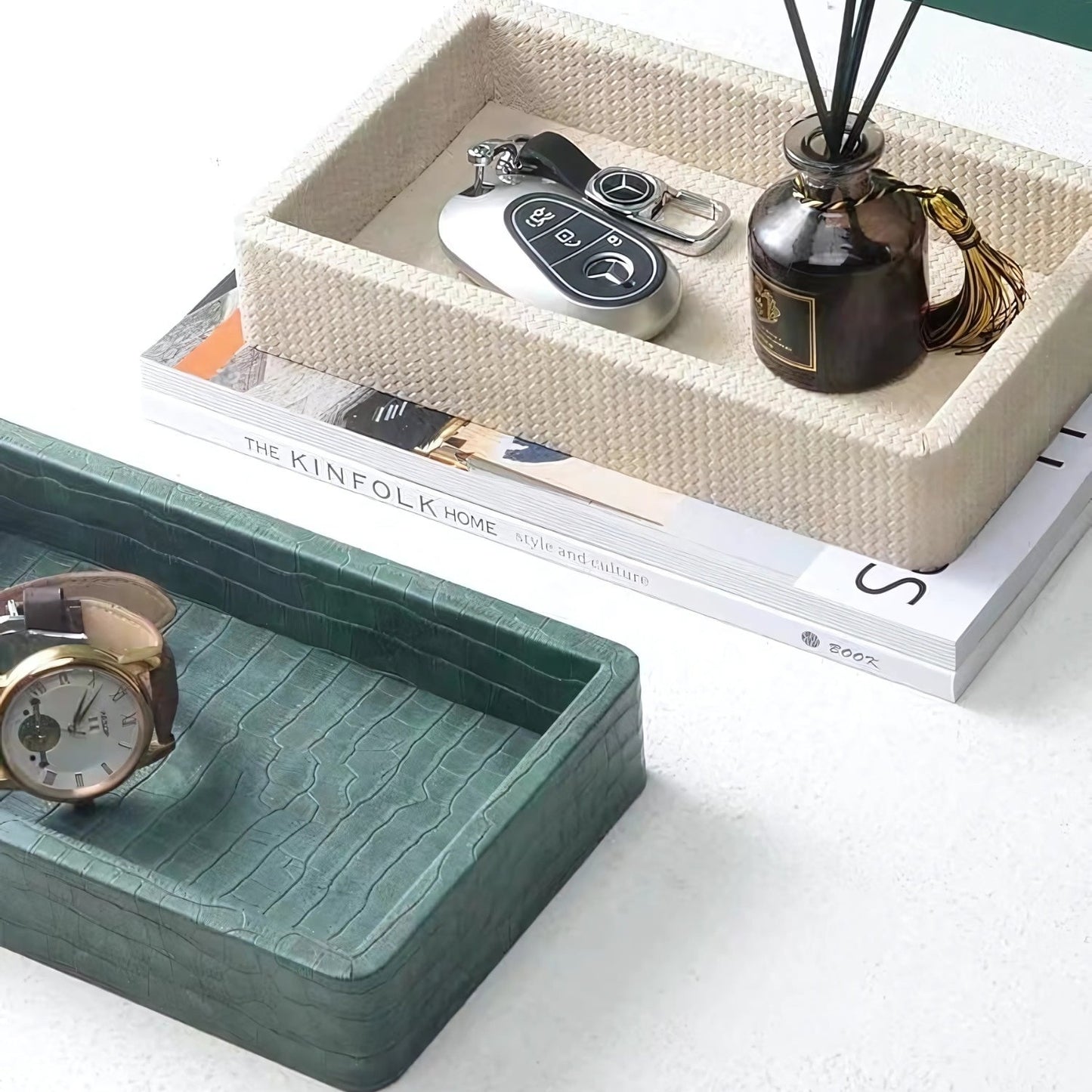 Croc Textured Wooden Organizer Tray