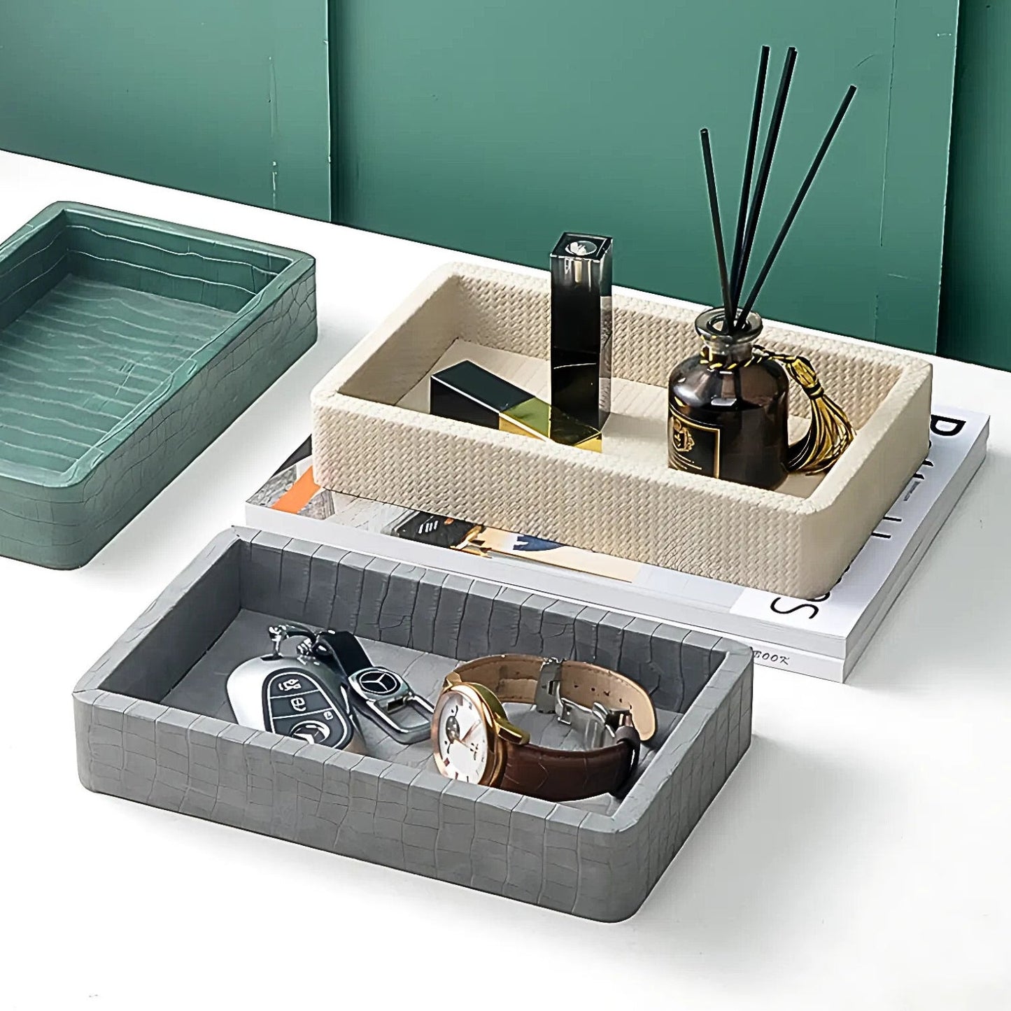 Croc Textured Wooden Organizer Tray