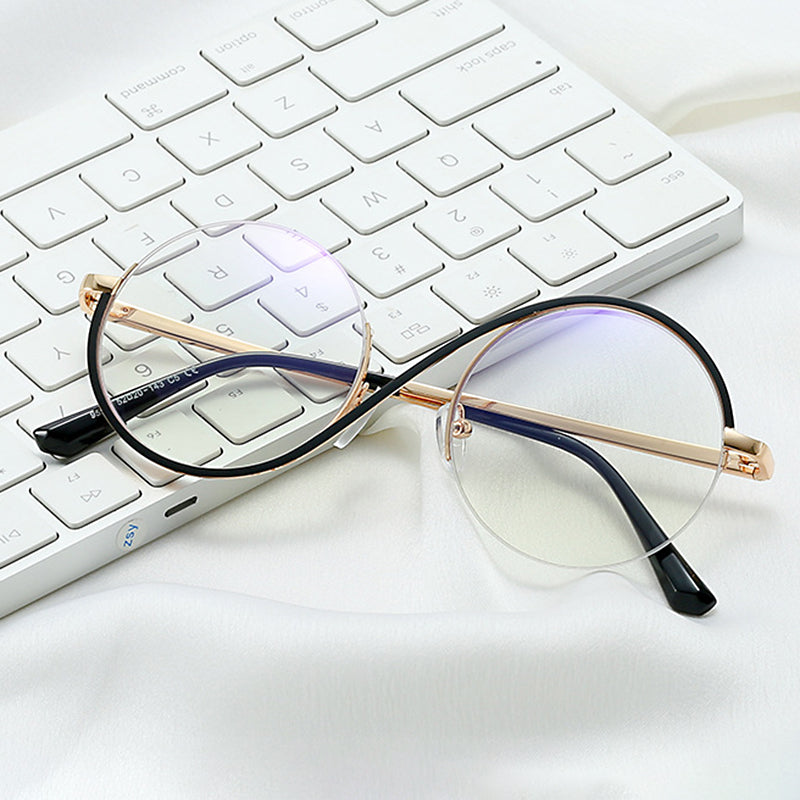 Round Stainless Steel Glasses with Blue Light Filter and Adjustable Nose Pads