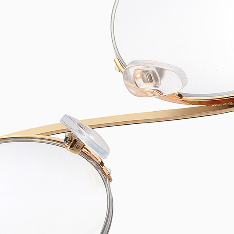 Round Stainless Steel Glasses with Blue Light Filter and Adjustable Nose Pads