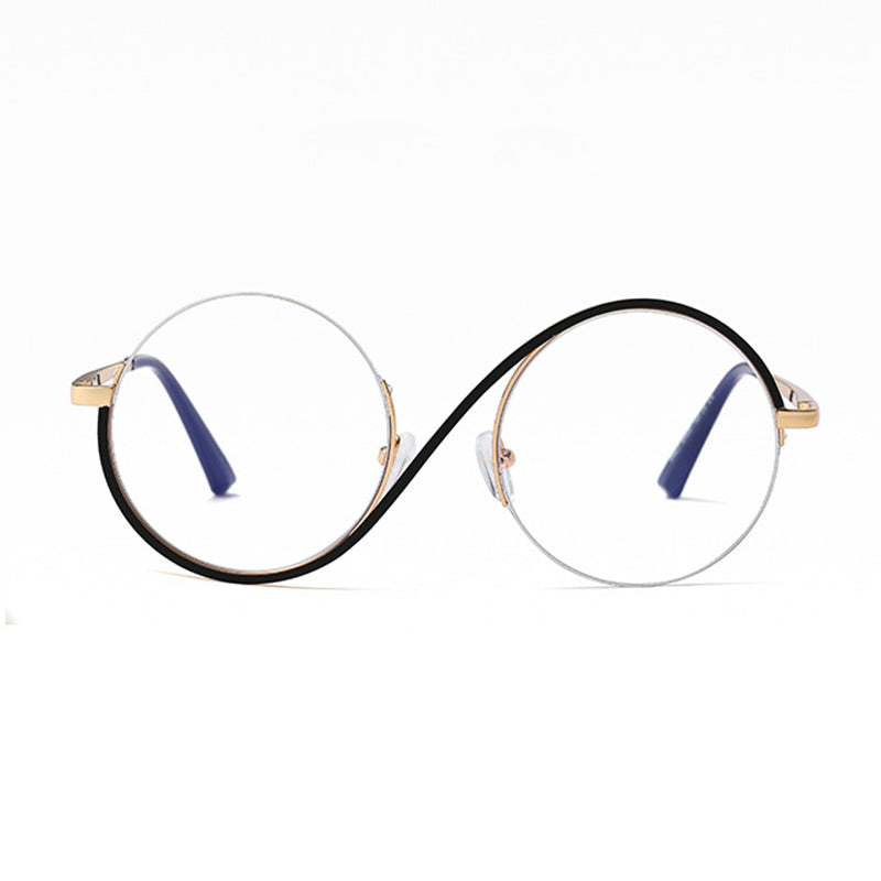 Round Stainless Steel Glasses with Blue Light Filter and Adjustable Nose Pads