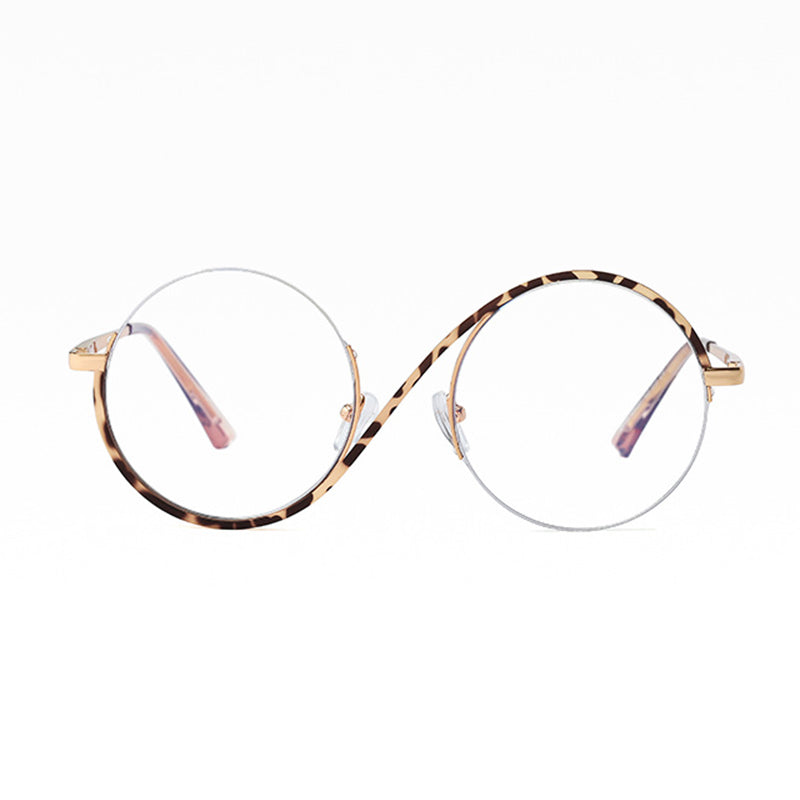 Round Stainless Steel Glasses with Blue Light Filter and Adjustable Nose Pads