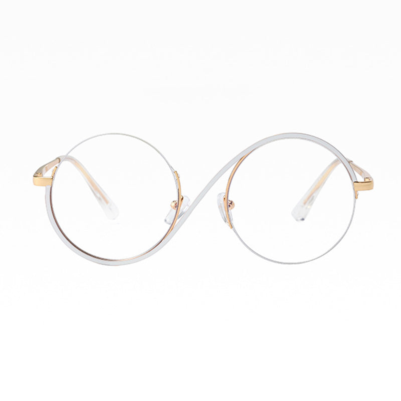 Round Stainless Steel Glasses with Blue Light Filter and Adjustable Nose Pads