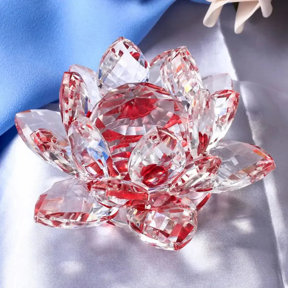 Crystal Lotus Flower Figurine - Decorative Paperweight and Souvenir Gift
