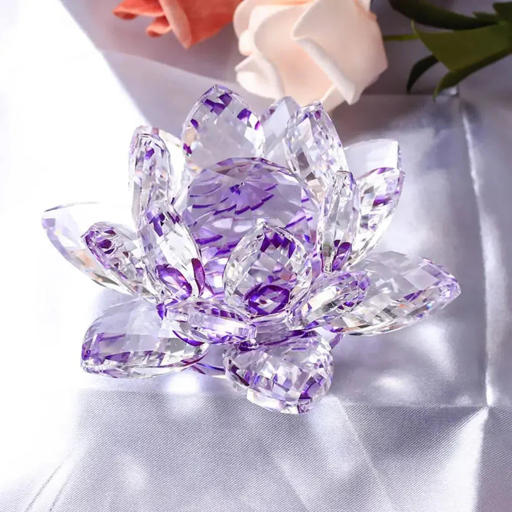Crystal Lotus Flower Figurine - Decorative Paperweight and Souvenir Gift
