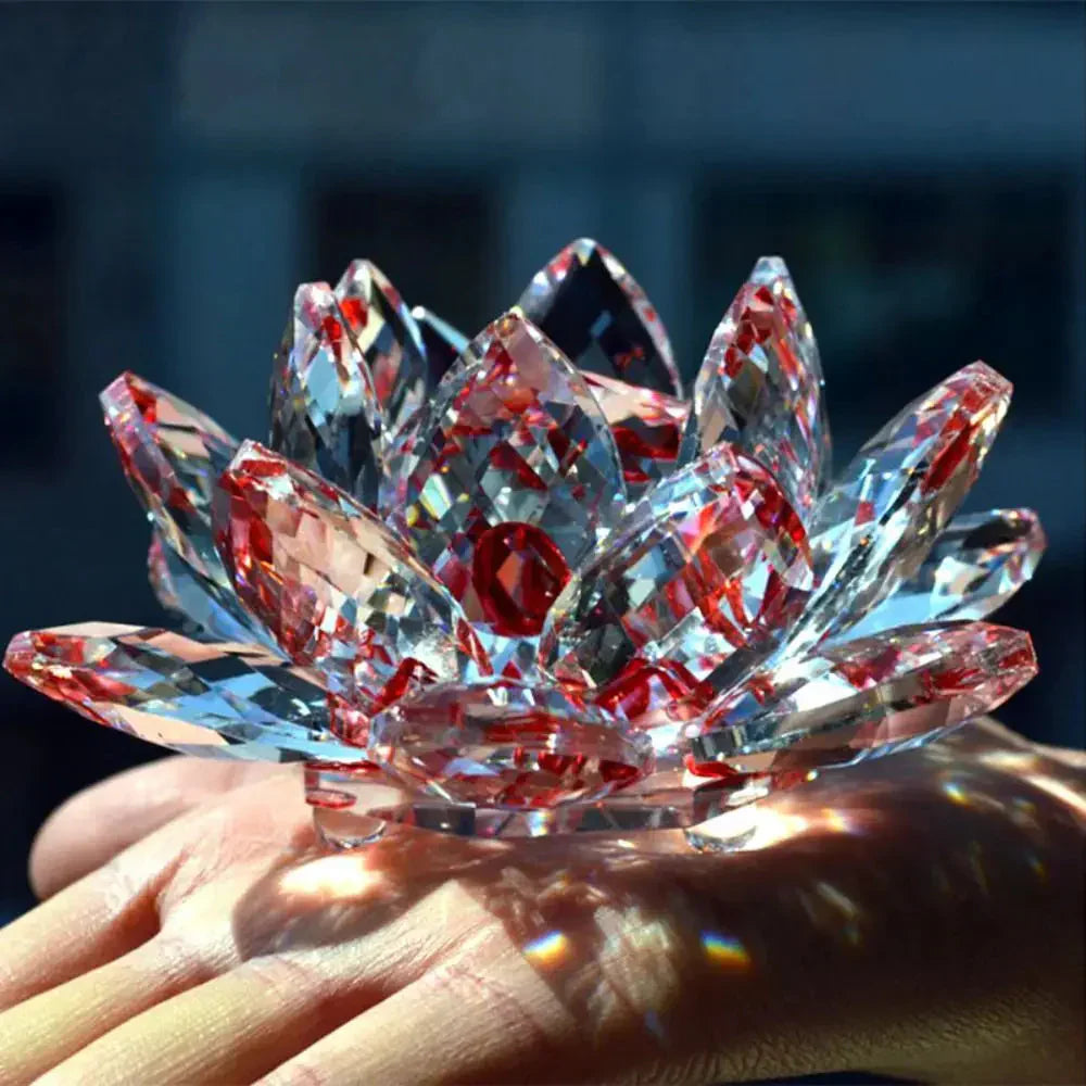Crystal Lotus Flower Figurine - Decorative Paperweight and Souvenir Gift