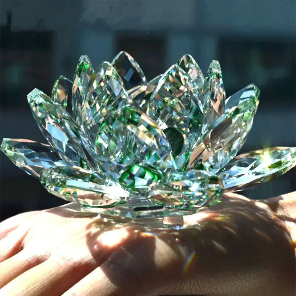 Crystal Lotus Flower Figurine - Feng Shui Home Decor Paperweight