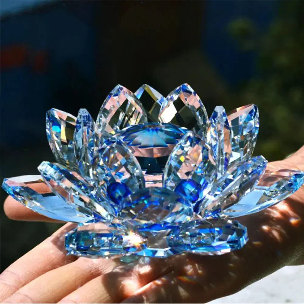 Crystal Lotus Flower Figurine - Feng Shui Home Decor Paperweight