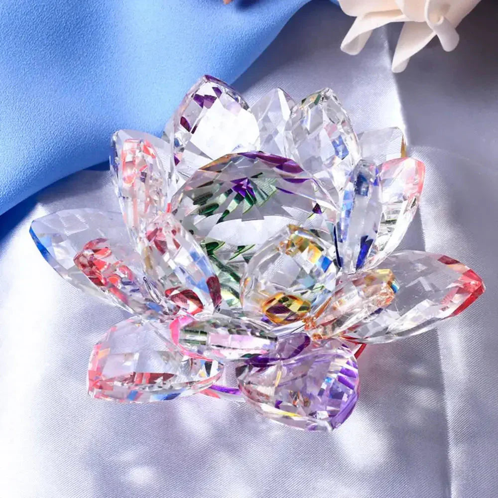 Crystal Lotus Flower Figurine - Decorative Paperweight and Souvenir Gift