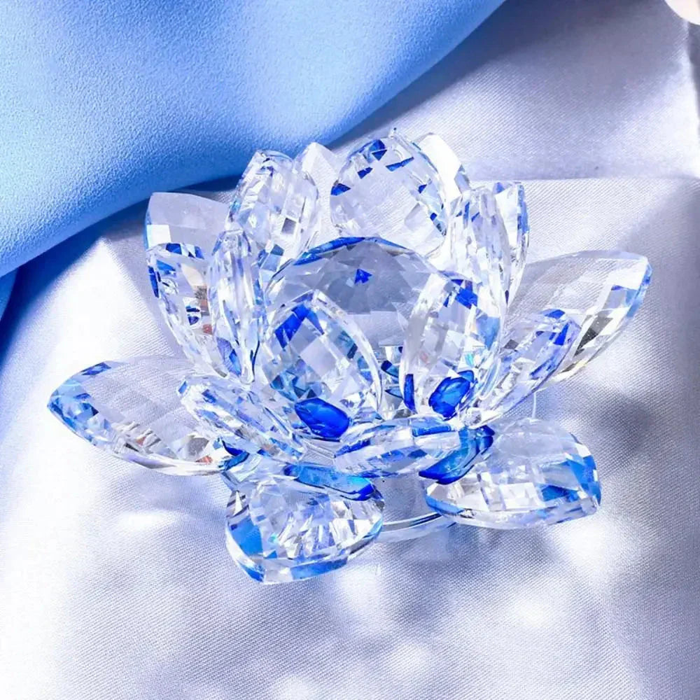 Crystal Lotus Flower Figurine - Decorative Paperweight and Souvenir Gift