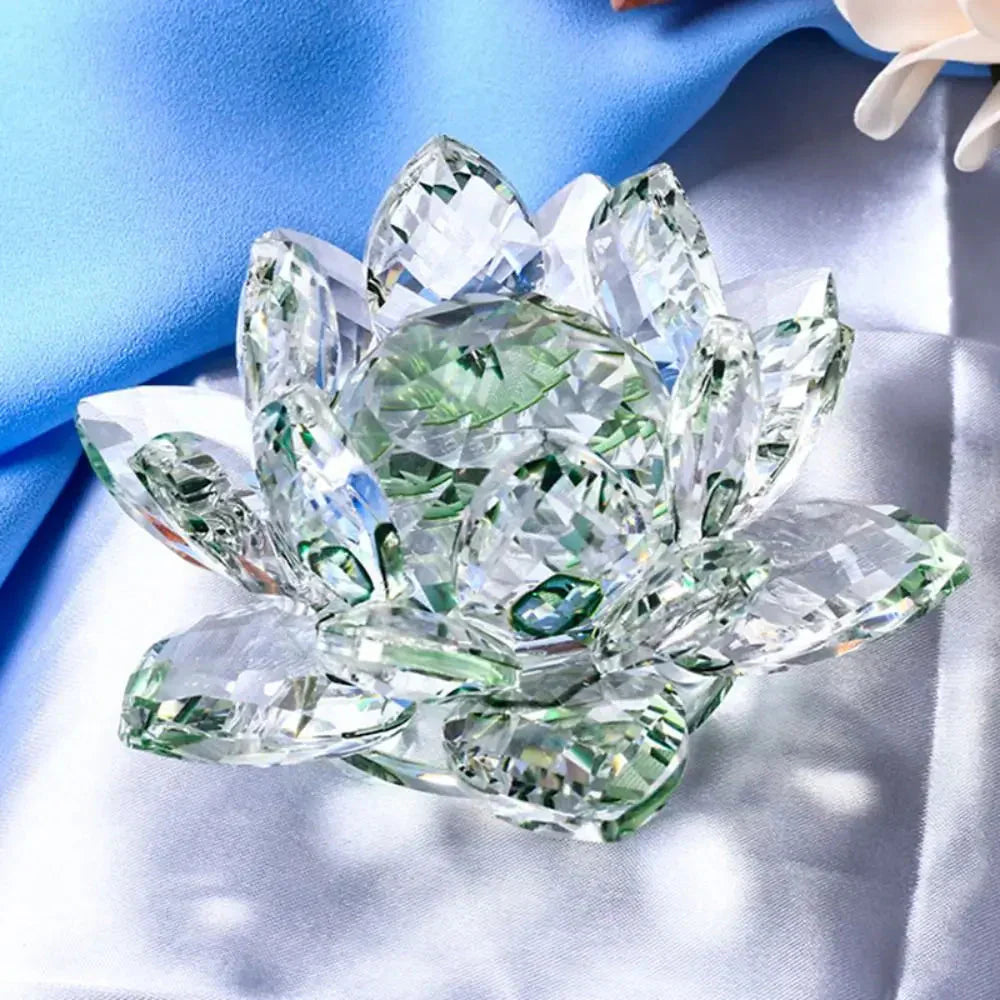 Crystal Lotus Flower Figurine - Decorative Paperweight and Souvenir Gift