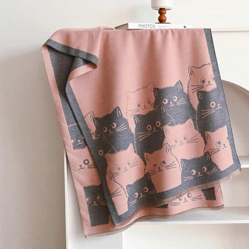 Cute Cat Jacquard Winter Scarf in Soft Microfiber Blend