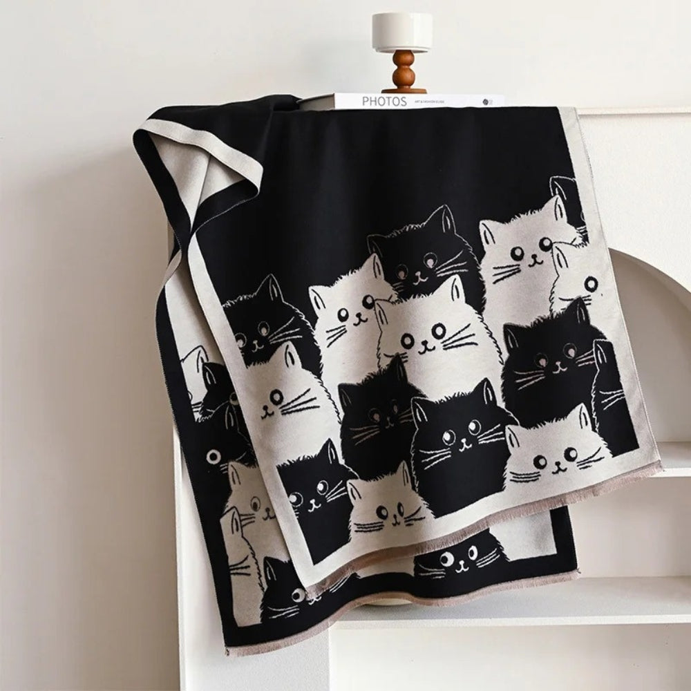 Cute Cat Jacquard Winter Scarf in Soft Microfiber Blend