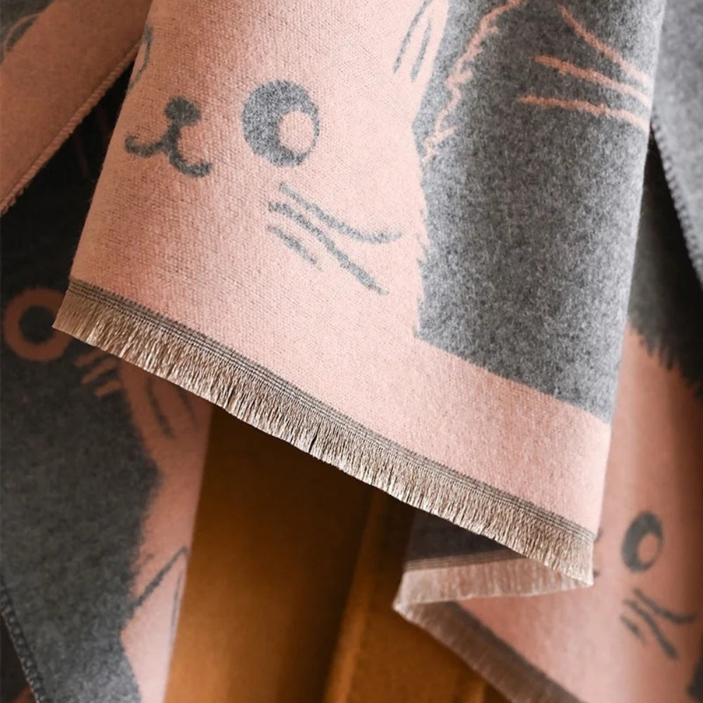 Cute Cat Jacquard Winter Scarf in Soft Microfiber Blend