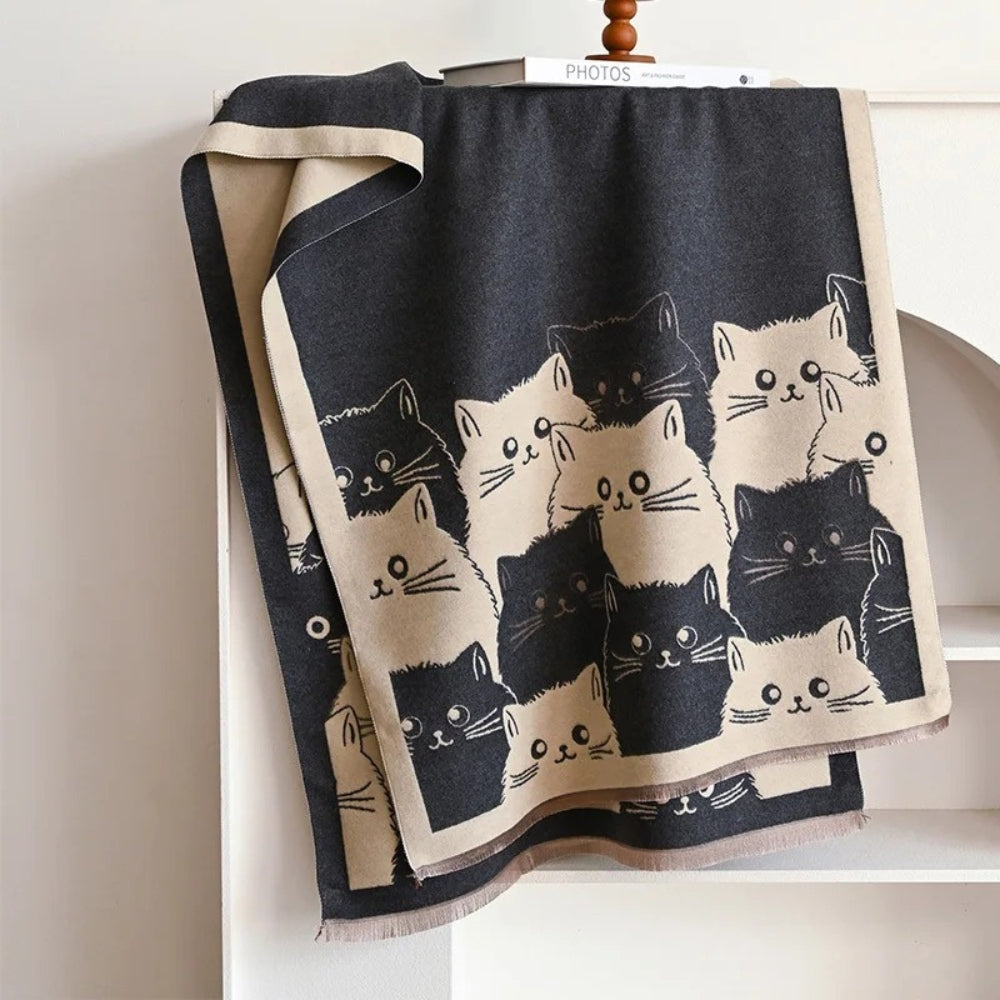 Cute Cat Jacquard Winter Scarf in Soft Microfiber Blend