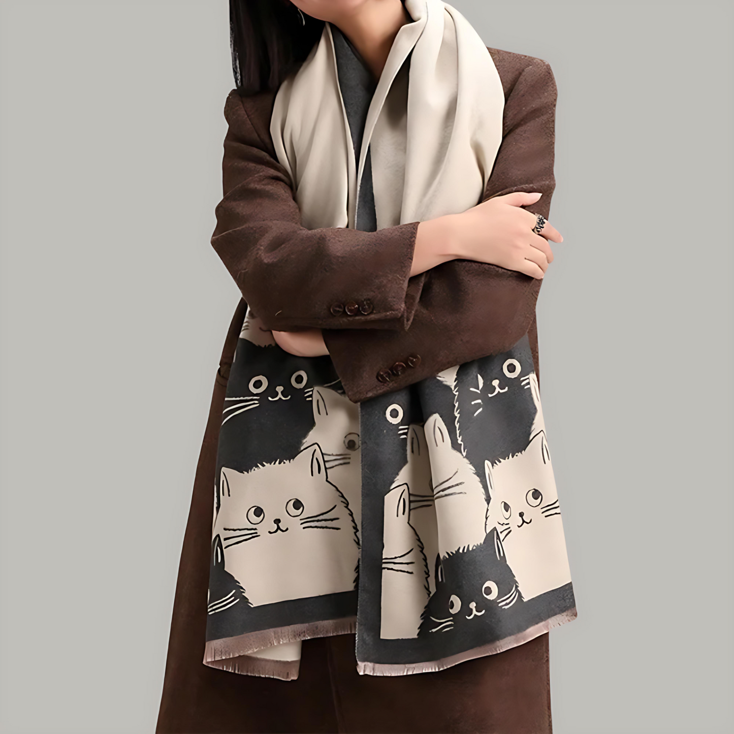 Cute Cat Jacquard Winter Scarf in Soft Microfiber Blend