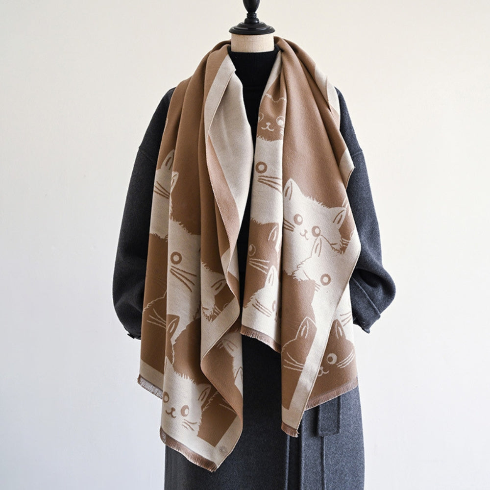 Cute Cat Jacquard Winter Scarf in Soft Microfiber Blend