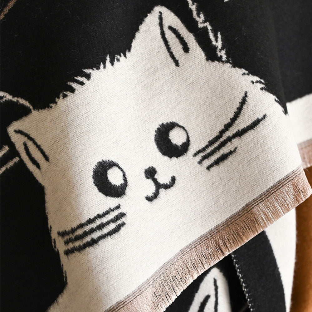 Cute Cat Jacquard Winter Scarf in Soft Microfiber Blend