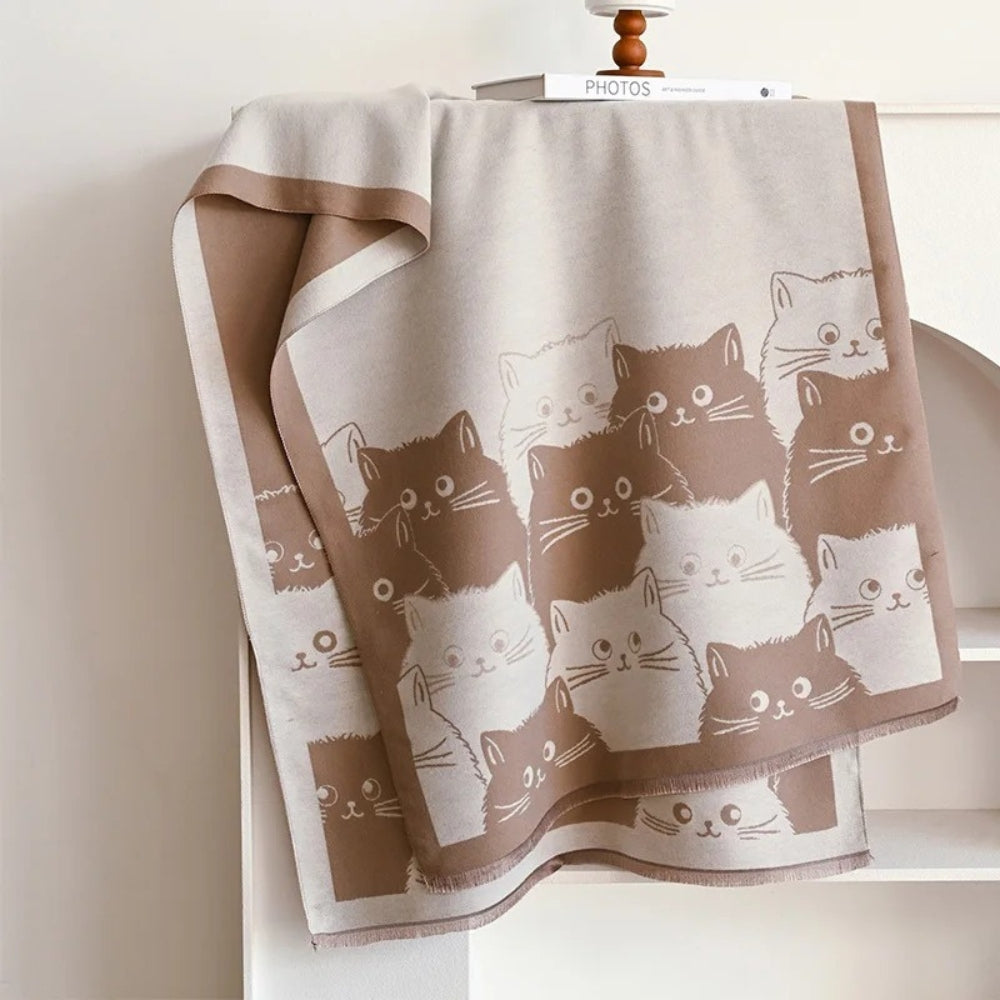 Cute Cat Jacquard Winter Scarf in Soft Microfiber Blend