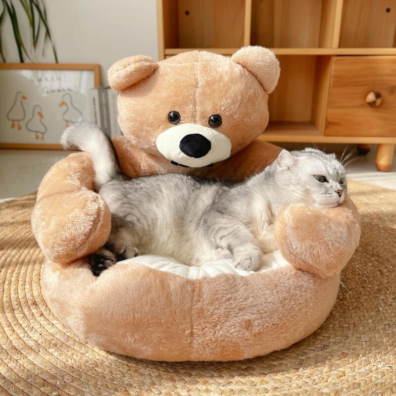 Detachable Bear Cat Bed with Cozy Kerseymere and PP Cotton