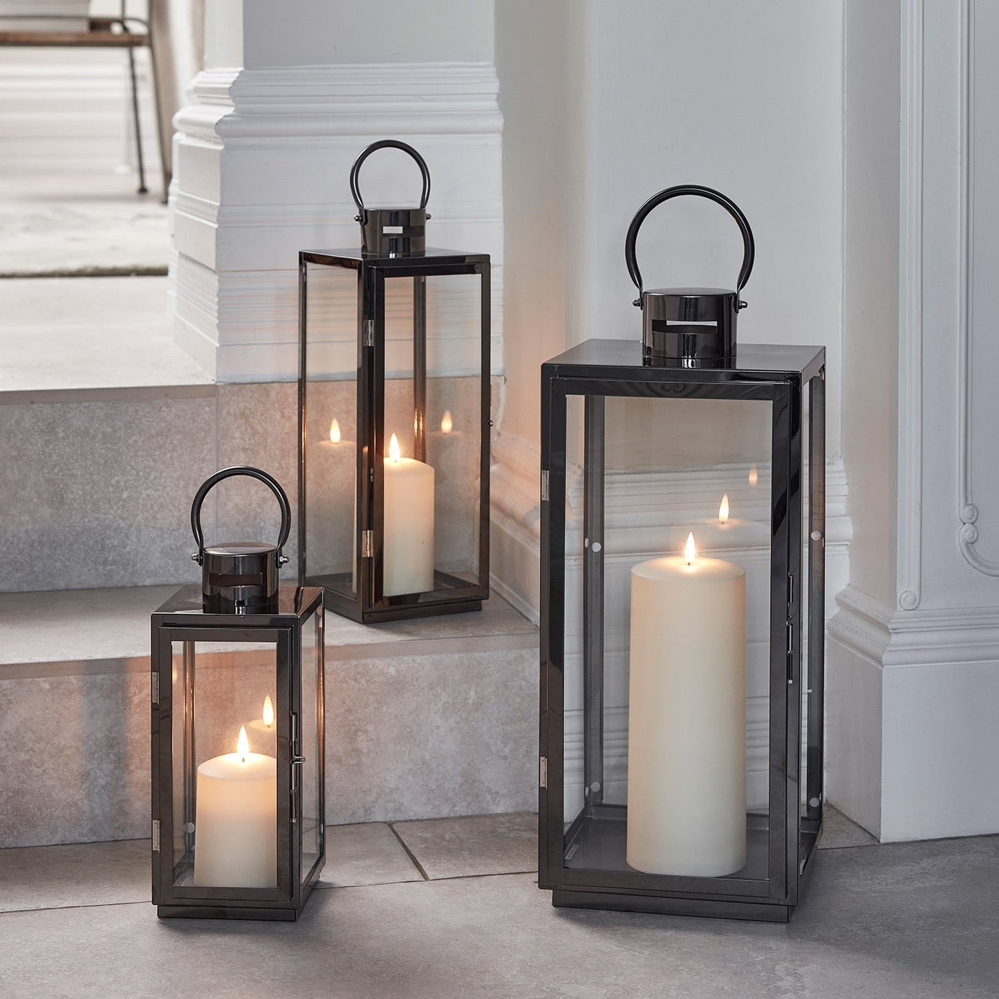 Stainless Steel LED Lantern with TruGlow Candle - Dark Gray