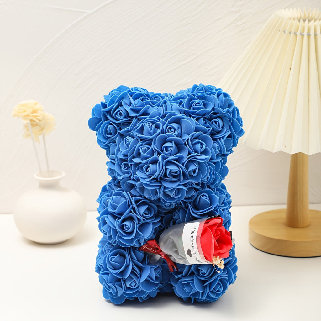 Rose Bear with Lifelike Artificial Flowers for Romantic Decor