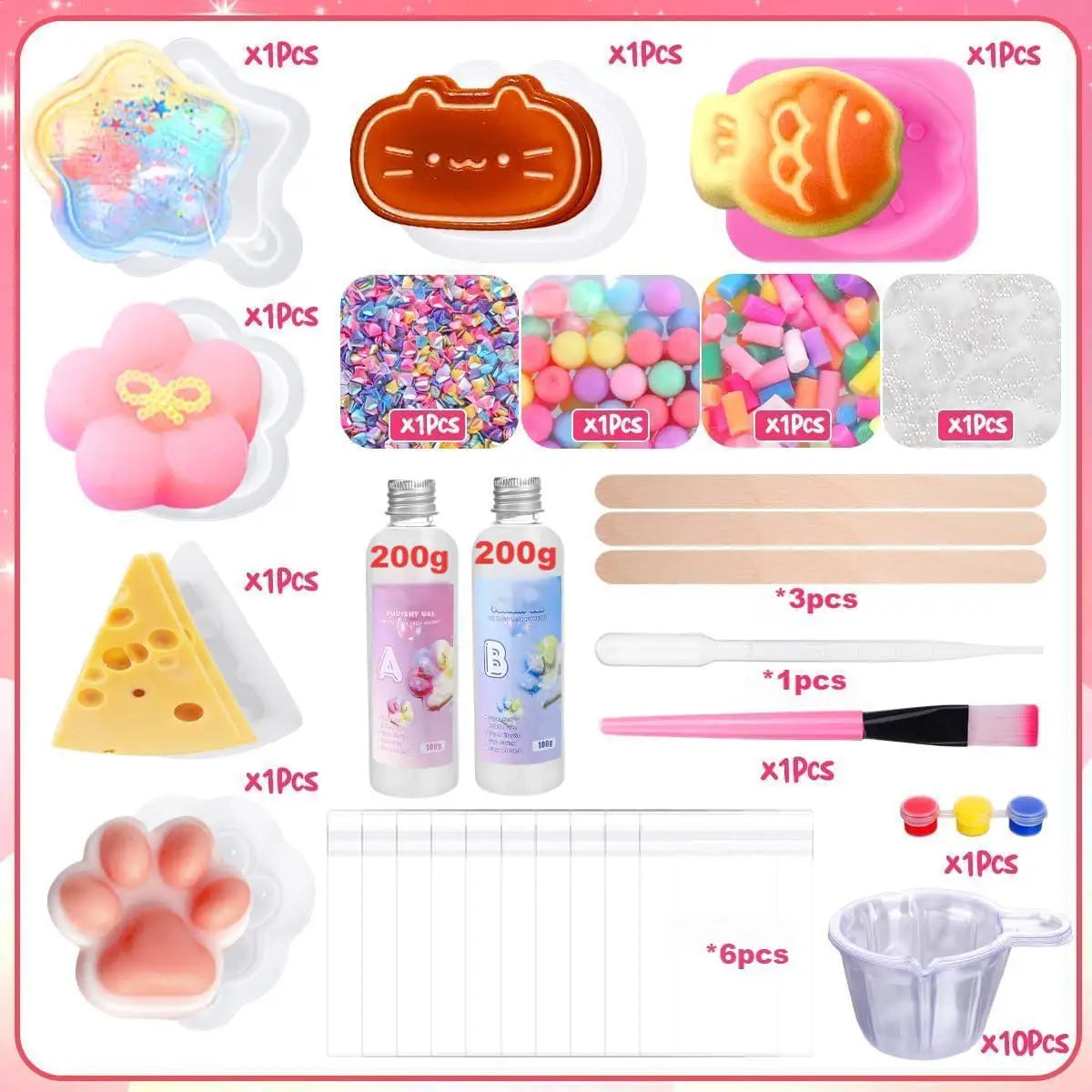 DIY Squishy Craft Kit with Molds and Decorative Fillers