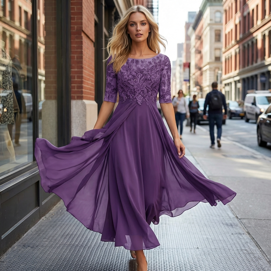 Elegant Lace Midi Dress with Flowing Skirt for Special Occasions