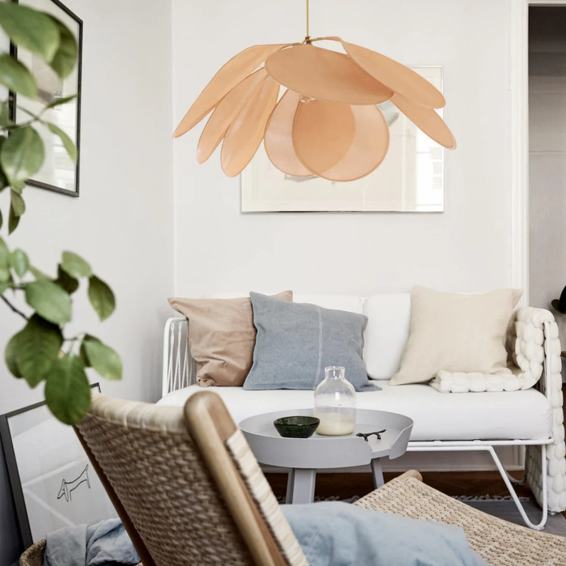 Nordic Rattan and Fabric Petal Pendant Light