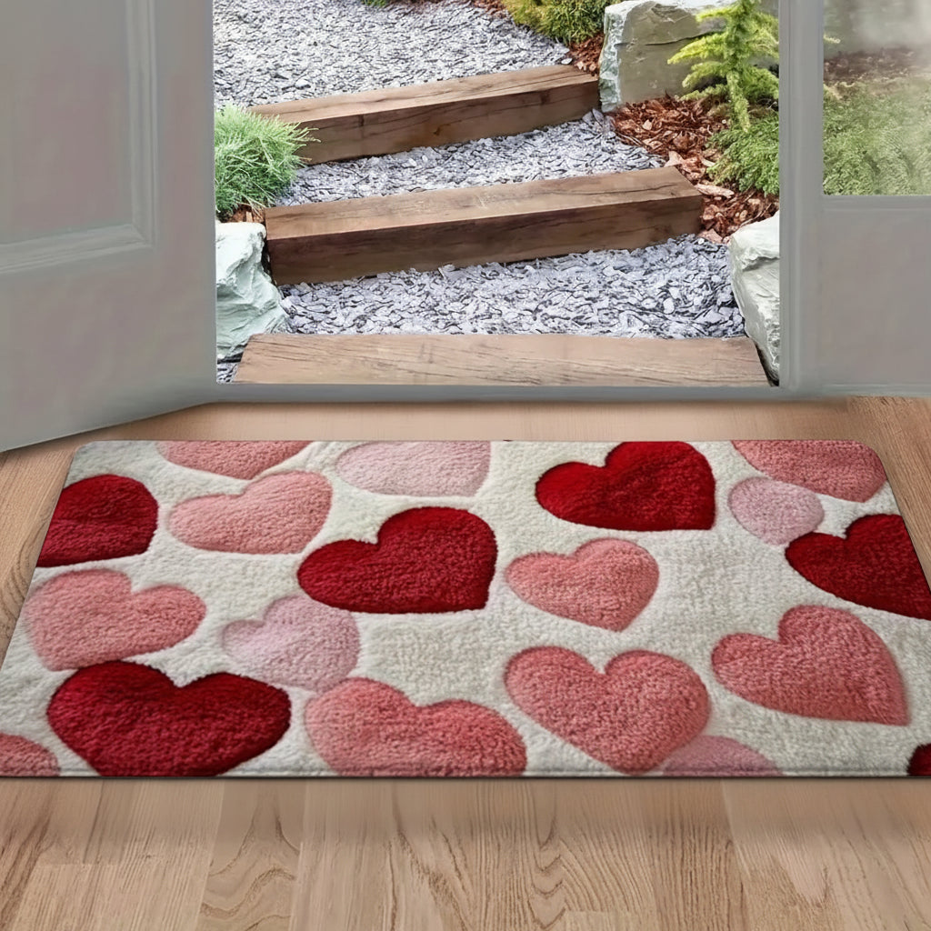 Heart Pattern Non-Slip Polyester Entry Doormat