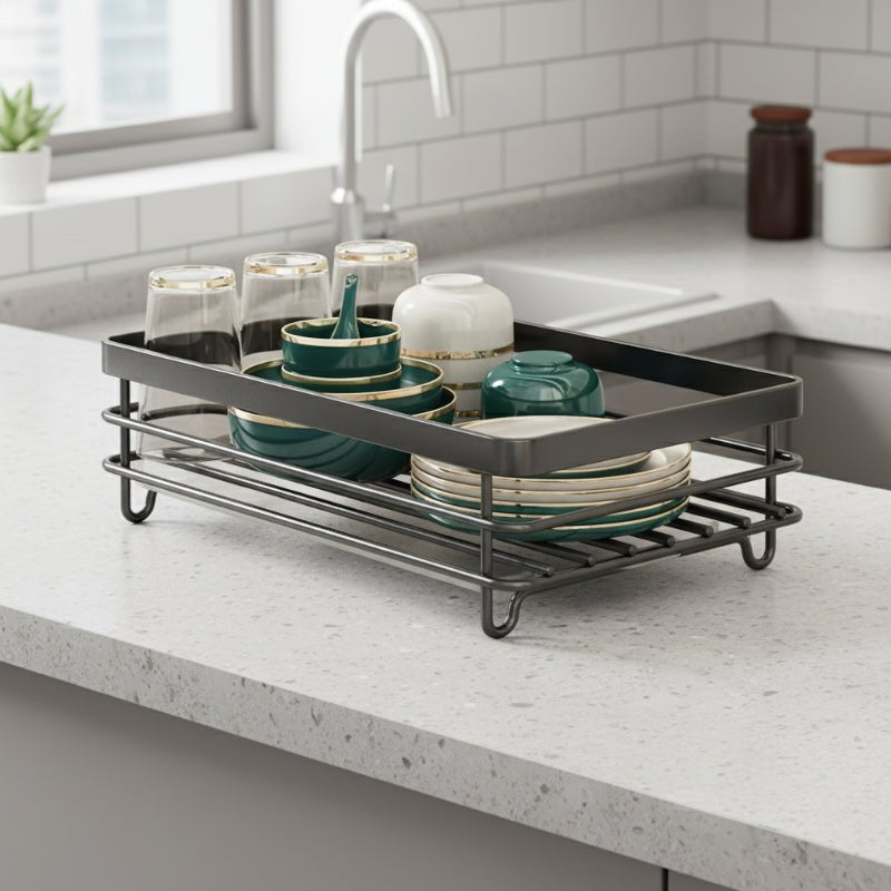 Foldable Stainless Steel Dish Rack with Cutlery Holder