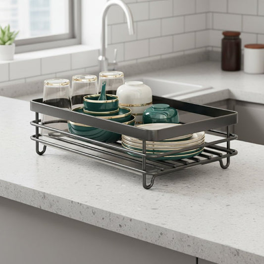 Foldable Stainless Steel Dish Rack with Cutlery Holder