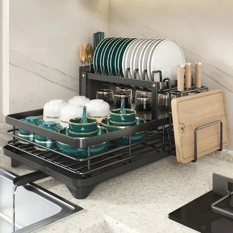 Foldable Stainless Steel Dish Rack with Cutlery Holder