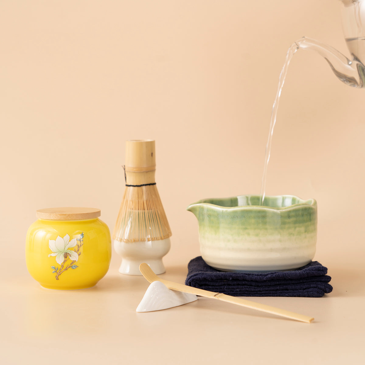 Japanese Ceramic Matcha Tea Set with Kiln-Change Green Glaze