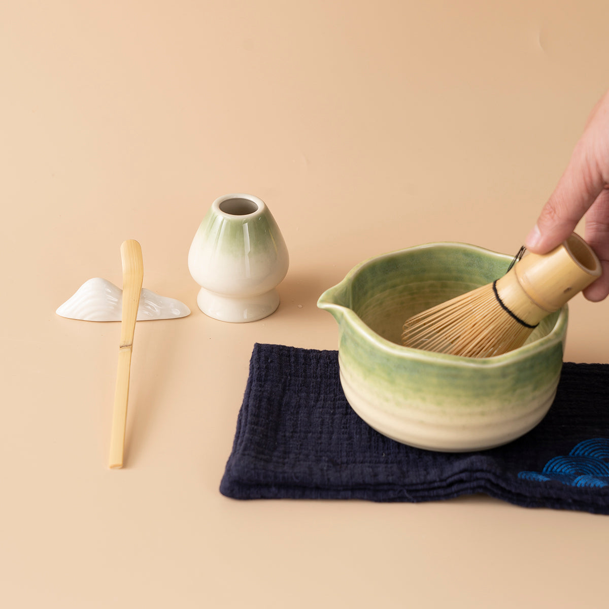 Japanese Ceramic Matcha Tea Set with Kiln-Change Green Glaze