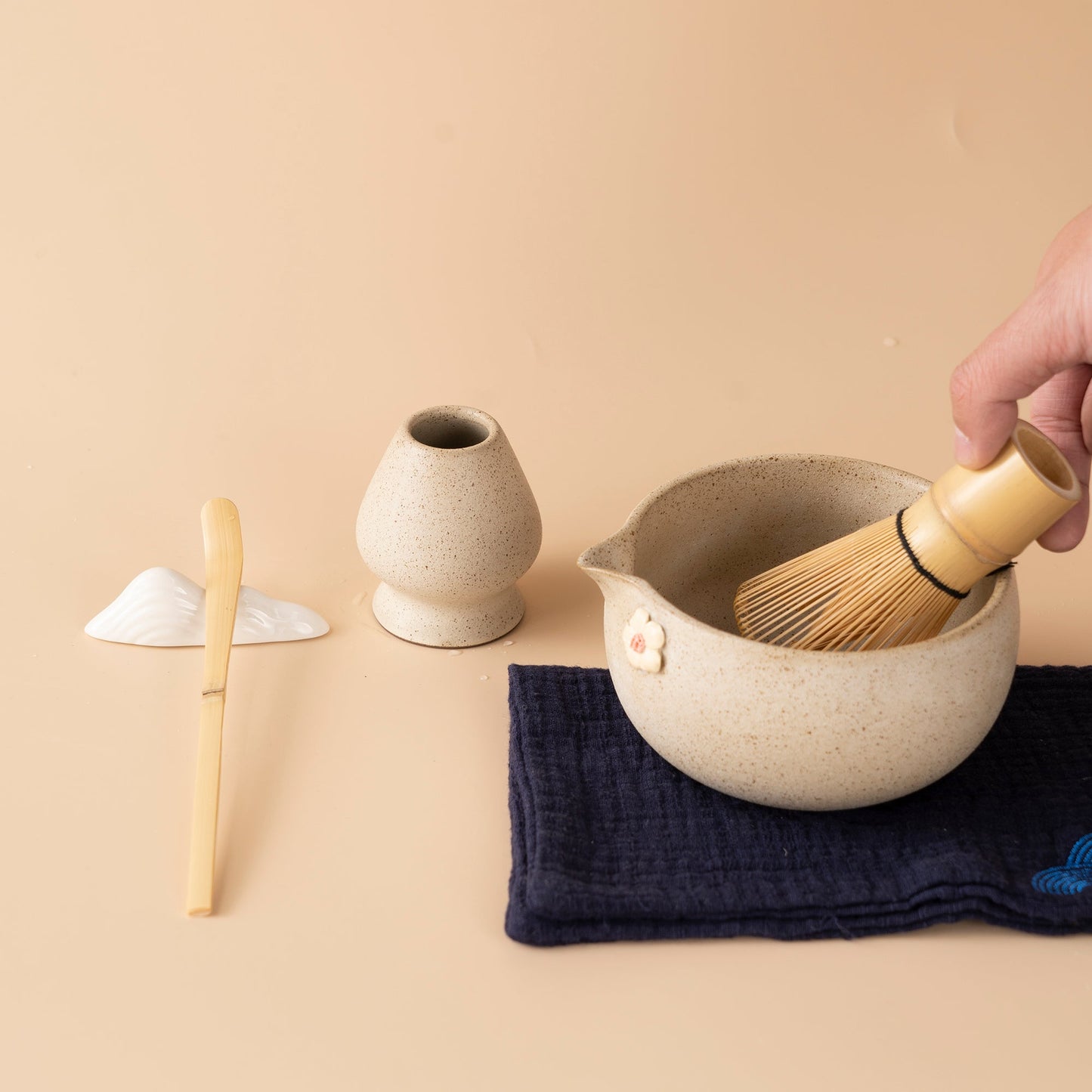 Japanese Ceramic Flower Matcha Tea Set with Bamboo Whisk