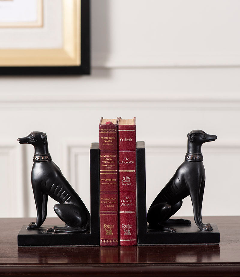 Decorative Black Resin Guard Dog Bookends