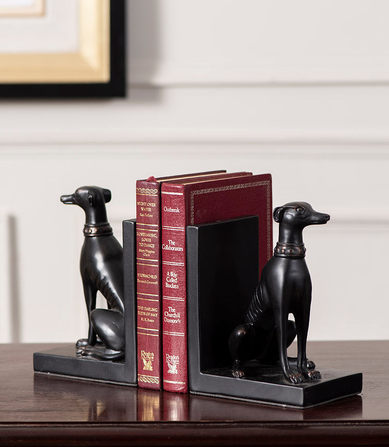 Decorative Black Resin Guard Dog Bookends