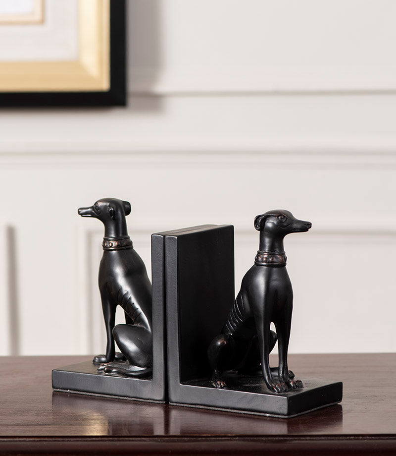 Decorative Black Resin Guard Dog Bookends