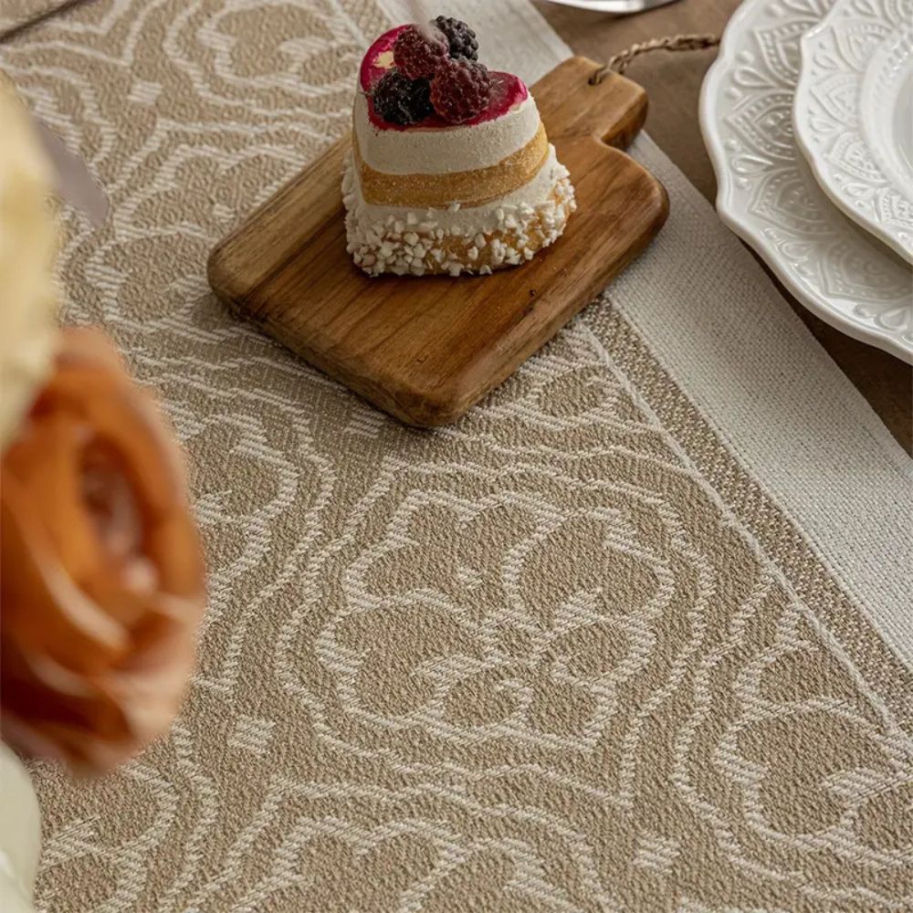 Damask Floral Medallion Table Runner with Tassel Fringe