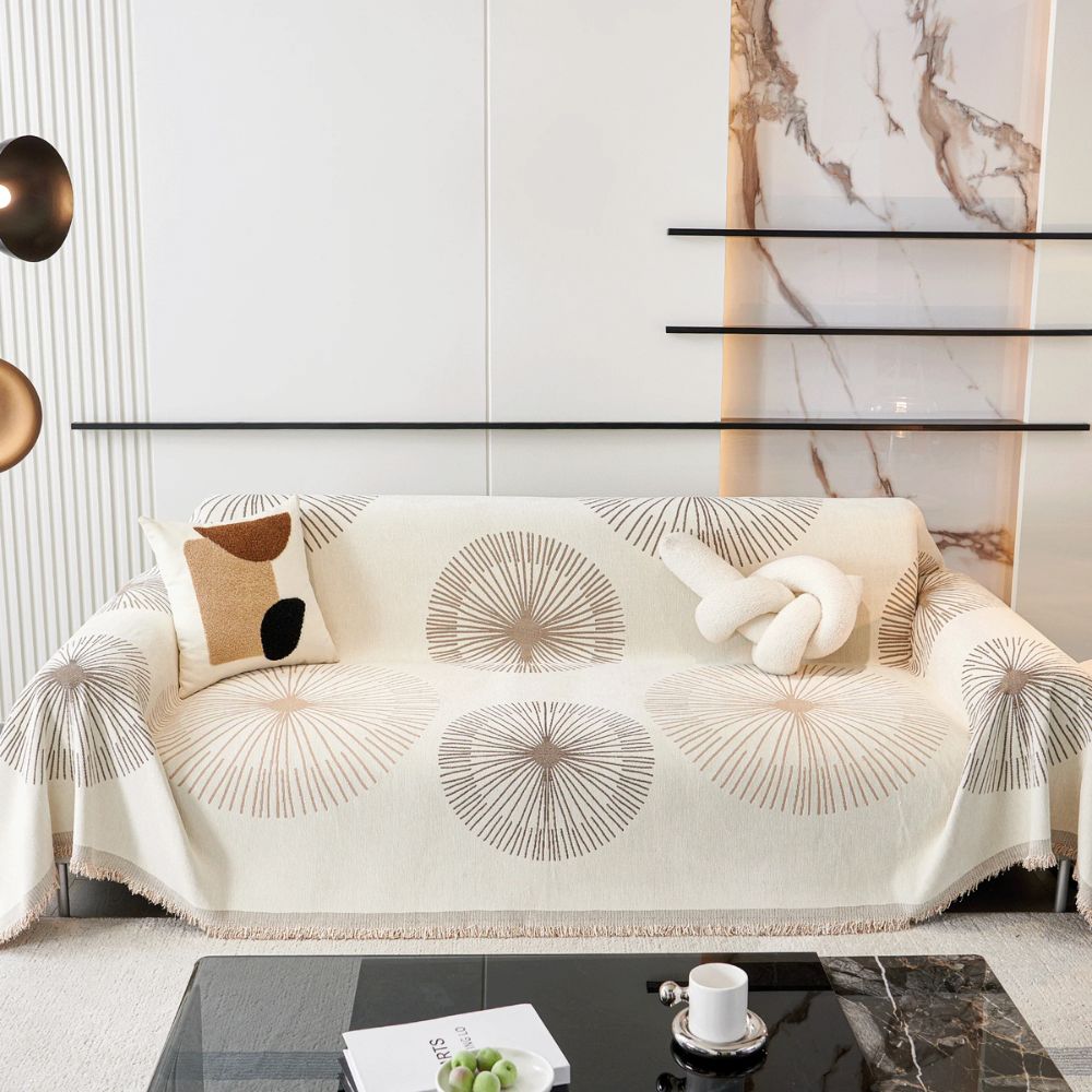 Dandelion Print Microfiber Sofa Cover with Tassels