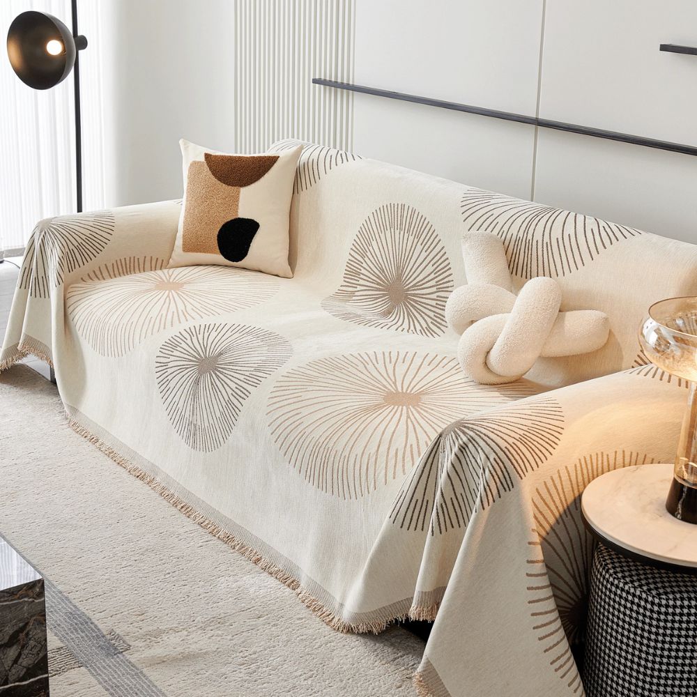 Dandelion Whisper Microfiber Sofa Cover with Tassels