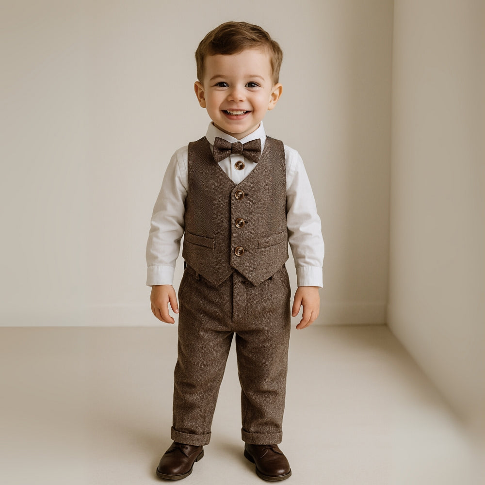 Little Kids' Holiday Outfit Set with Vest and Bow Tie